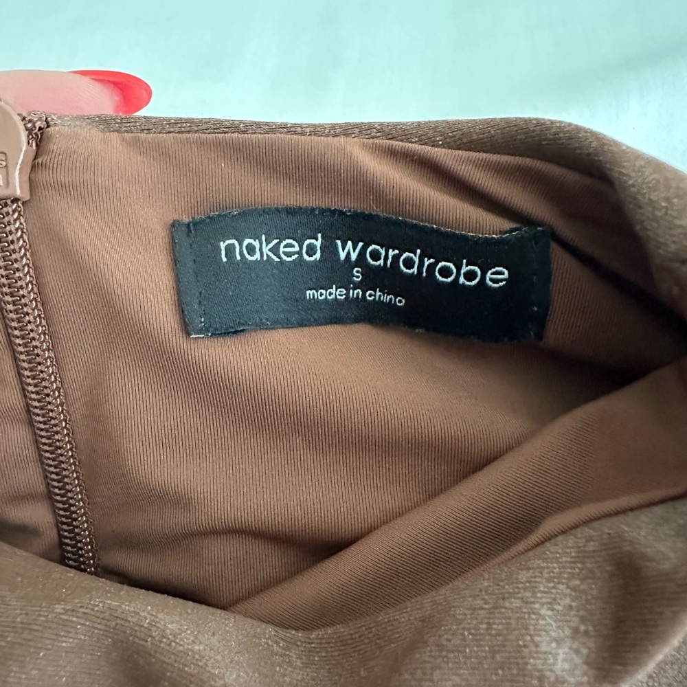 Naked Wardrobe Faux Leather Long Sleeve Jumpsuit in Rich Brown - Picture 3 of 3